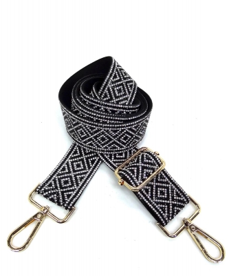 Rhinestone Guitar Strap RS038W BLACK/WHITE